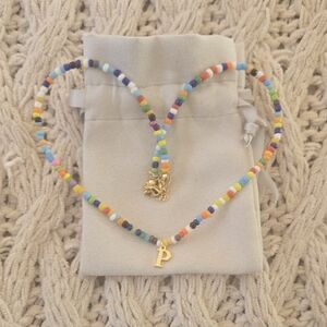 Personalized Kids Multicolor Bead Necklace with Gold 'P' Charm